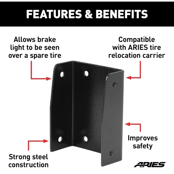 256TBL spare tire carrier 5hird brake light extension bracket for Jeep Wrangler - Picture 3 of 8